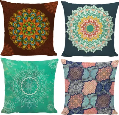 Produktbild von CANDeal 4er Set Dekorativ Kissenbezug Mandala Muster 45 x 45cm Sofa Büro Dekor Kissenhülle aus Leinen (Set 6)