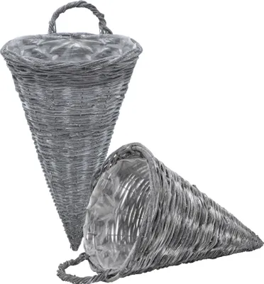 Produktbild von Wand Blumenampel geflochten - 2er Set - ca. 41 x 24 cm - Natur Hängekorb für Blumen