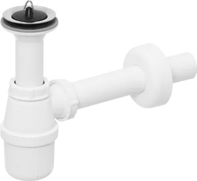 Produktbild von Flaschensiphon für Waschbecken, Universalventil aus Edelstahl mit Spülenstecker, Ø 50mm Untertasse, Ø 32mm Abfluss