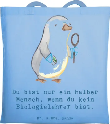 Produktbild von Mr. & Mrs. Panda Tote Bag Biologielehrer Herz - Sky Blue - Geschenk, umhängebeutel, Laptoptasche, Biologie, Spruch, Jutebeutel, Uni Tasche, Grundschule, Lustig