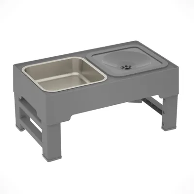 Imagen del producto de Comedero para mascotas, plato de acero inoxidable, plato para perros, mesa plegable, bebedero, color gris