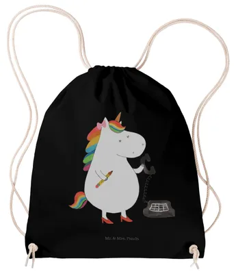Produktbild von Mr. & Mrs. Panda Sportbeutel Einhorn Sekretärin - Schwarz - Geschenk, Steuerbüro, gymnastiktasche, Einhörner, baumwoll turnbeutel, Büro, wander rucksack, Jutebeutel