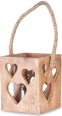 Produktbild von Windlicht Herz 15x18x15cm Braun Mangoholz Laterne Glas Teelichthalter Kerze Tau