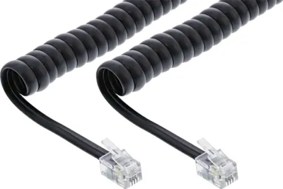 Produktbild von InLine® Spiralkabel, RJ10 Stecker / Stecker, schwarz, max. 2m