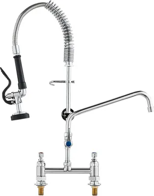 Zdjęcie produktu dla Komercyjna bateria kuchenna z wyciąganą wylewką wstępną - wysokość 66 cm - środek 203 mm - obrotowa wylewka 305 mm - mosiężna bateria zlewozmywakowa do montażu na blacie - do zlewozmywaków 1/2/3 komorowych - srebrna