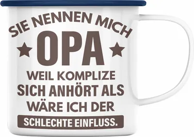 Produktbild von Trendation - Lustige Emaille Tasse Opa Geschenke Großvater Vatertag Geburtstag Emaille Emaille Tasse mit Spruch für Opa (Blau)
