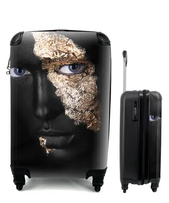 Produktbild von MuchoWow® Koffer Handgepäck Trolley Rollkoffer Kleine Reisekoffer mit 4 Rollen - Frau - Gold - Schwarz und Gold - Cabin Size < 55x40x23 cm & 55x40x20 cm - Fotokoffer - Kabinenkoffer - Boardgepäck - Reise-Box - Reisekoffer - Reisegepäck - Koffer mit Bild - Trolley für Kinder