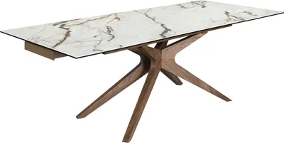 Image de Table de salle à manger rectangulaire extensible en porcelaine-marbre et noyer 1157