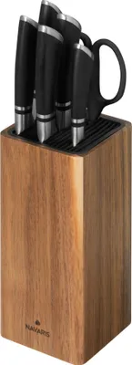 Produktbild von Navaris Messerblock aus Akazienholz mit Schlitzen - Messer Block unbestückt aus Holz - Universal für Küchenmesser Kochmesser Kochbesteck - Mit