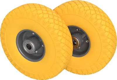 Image de 2 x Roue en polyuréthane Ø 260 mm 3.00-4 roulement à billes chariot à main charrette à bras roue de secours anti-crevaison, jaune/gris