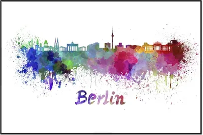 Produktbild von Wallario Wandbild Städte als Aquarell - Skyline von Berlin, Größe: 61 x 91,50 cm, Poster mit schwarzem Aluminiumrahmen