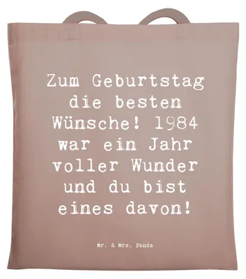 Produktbild von Mr. & Mrs. Panda Shopping Tasche Spruch 1984 Geburtstag - Braun Pastell - Geschenk, Geburtstagsgeschenk, Happy Birthday, persönliche Anerkennung, Tote Bag, Alter