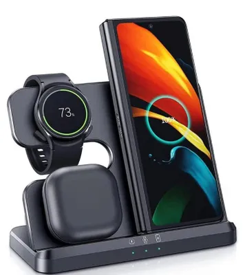 Produktbild von Induktive Ladestation für Samsung 3 in 1 Ladestation Induktions-Ladegerät (Kompatibel mit Galaxy Watch und allen Samsung S23 Ultra S23 Serien)