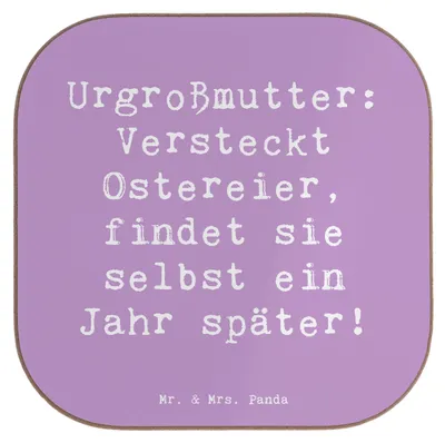 Produktbild von Mr. & Mrs. Panda Tischuntersetzer Spruch Urgroßmutter Schätze - Lavendeltraum - Geschenk, Handarbeit, Vergesslichkeit, Ahnen, gläseruntersetzer, Familientradition
