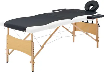 Image de Table de massage pliable 2 zones Bois Noir et blanc