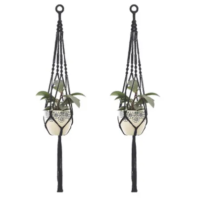 Produktbild von 2er Set Makramee Blumenampel, Boho Deko Baumwollseil Hängeampel Blumentopf Pflanzen Halter Aufhänger für Innen Außen Decken Balkone Wanddeko