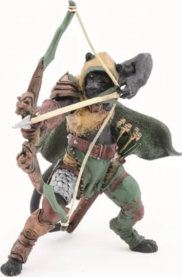 A figurine of a panther archer in a dynamic pose, holding a bow and arrow.