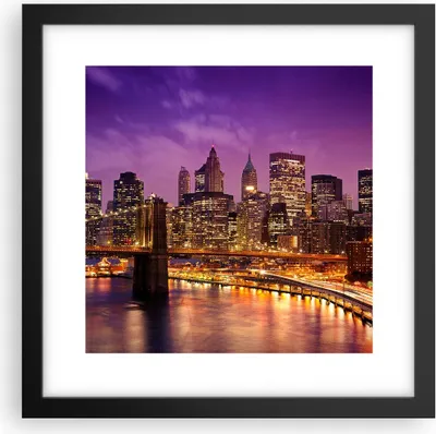 Produktbild von Gerahmtes Poster - Schwarzer Rahmen - New york nacht brooklyn brücke - 30x30 cm - Wand Bild - Wanddeko - Wandbilder - Wandposter - Bilderrahmen - Bilder - Kunstdruck - Wandbild - P2BAC30x30-2660