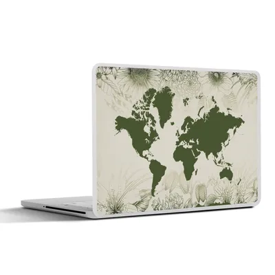 Produktbild von MuchoWow® Laptop Aufkleber Sticker Cover Weltkarte - Blumen - Grün 40x30 cm - Laptop Dekoration - Selbstklebend