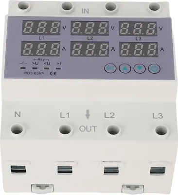 Obrázek produktu pro 3fázový voltmetr a ampérmetr na DIN lištu, automatická ochrana proti přepětí a nadproudu, AC230-300V