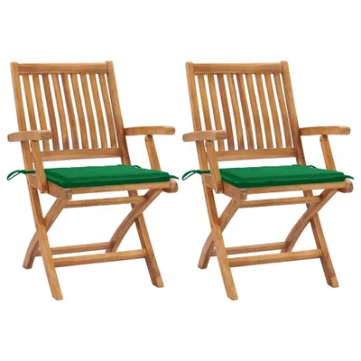 Produktbild von The Living Store Gartenstühle 2 Stk. mit Grünen Kissen Teak Massivholz