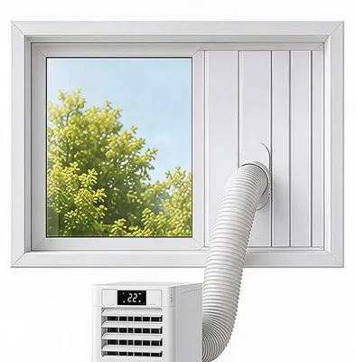 Produktbild von Fensterabdichtung für mobile Klimageräte, 5,1"/150mm, 4 Platten, verstellbar 43–158 cm, für Schiebefenster horizontal & vertikal