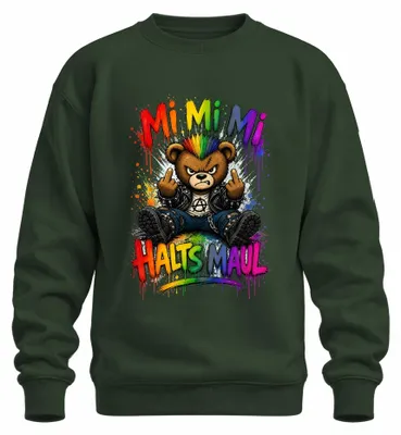 Produktbild von Mi Mi Mi Halts Maul Bär Punk Rocker Statement Sarkasmus Sweatshirt Pullover, Flaschengrün, S