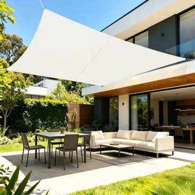 Produktbild von LOVE STORY Sonnensegel Wasserdicht Quadratisch 4x4m Segeltuch Sonnenschutz Windschutz PES mit 95% UV-Schutz für Balkon, Garten, Terrasse (Cremeweiß)