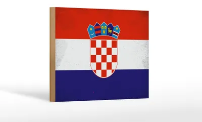 Produktbild von Holzschild Flagge Kroatien 18x12cm Flag of Croatia Vintage