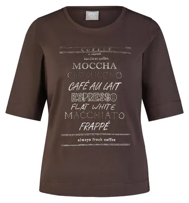 Produktbild von Rabe Damen T-Shirt Braun Gr. 46 mit strassbesetztem Frontmotiv, Rundhals, Halbarm