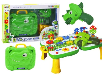 Produktbild von Leantoys Tischkoffer DIY Set Puzzleblöcke Dinosaurier Schraubendreher 249 Teile.
