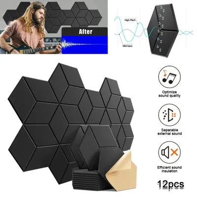 Immagine prodotto di Pannelli acustici - Pannelli fonoassorbenti - Autoadesivi - A forma di Y - Esagonali - In PVC - Confezione da 12 pezzi