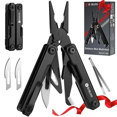Immagine prodotto di Miniutensile multifunzione a pinza, 10 funzioni in 1, acciaio inossidabile, colore nero, con rompitubi e pinzette