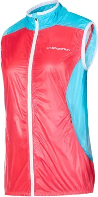 Briza Windbreaker Vest W von La Sportiva in leuchtendem Rot und Blau; ärmellos mit Reißverschluss.