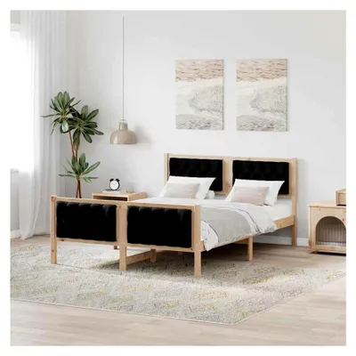 Produktbild von Schwarzes Eichenholzbettgestell mit Lattenrost, 210,5 x 145,5 x 85,5 cm