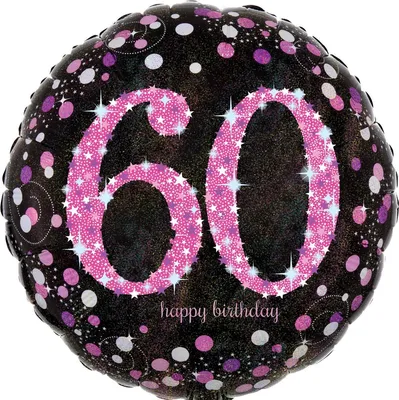 Obrázok produktu pre AMSCAN 3378801 Fóliový balón Happy Birthday 60 - Ø 43 cm, čierny/ružový, konfety
