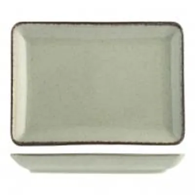 Produktbild von H&H Set mit 6 rechteckigen Tellern, "Pearl" in Grün, aus Porzellan, Größe 13 x 18 cm