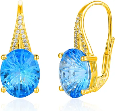 Produktbild von Damen 585er Gelbgold Ohrringe Blautopas Diamanten Ohrringe Ohrhänger Solitaire 14K