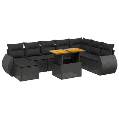 Produktbild von vidaXL 9-tlg. Garten-Sofagarnitur mit Kissen Schwarz Poly Rattan