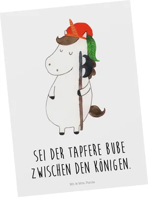 Produktbild von Mr. & Mrs. Panda Ansichtskarte Einhorn Junge - Weiß - Geschenk, Einhörner, Mittelalter, Bube, Ansichtskarten, Unicorn, Grußkarte, bildkarte, Postkarten, Postkarte