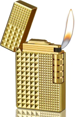 Produktbild von Nachfüllbares Feuerzeug - Mit einstellbarer Flammengröße - Für Outdoor und Camping - Goldfarbenes Rautenmuster