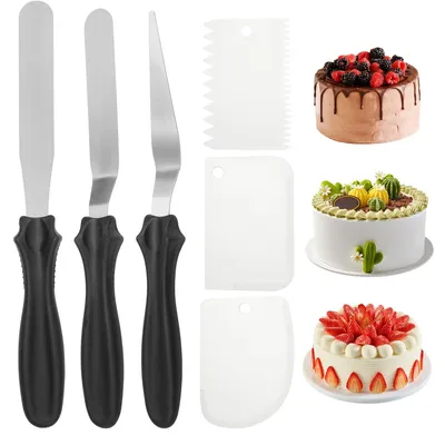 Produktbild von 6-teiliges Tortenspatel-Set, abgewinkelter Palettenmesser für Torten, Tortenspatel, Edelstahl
