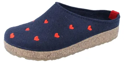 Immagine prodotto di Haflinger pantofola da donna in lana Grizzly Cuoricini 741031, misura:39 EU, colore:Blu