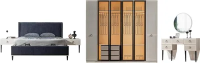 Produktbild von Schlafzimmer Set Savana Schwarz Polsterbett 178 cm mit Glasoptik und Beleuchtung