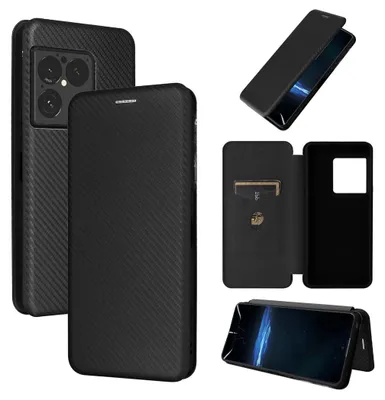 Obrázek produktu pro Obal na mobil Sony Xperia 1 VIII z umělé kůže, karbonový design, ochranný flip obal, černý