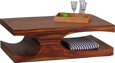 Produktbild von WOHNLING Couchtisch BOHA Massiv-Holz Sheesham 118 cm breit Wohnzimmer-Tisch Design dunkel-braun Landhaus-Stil Beistelltisch