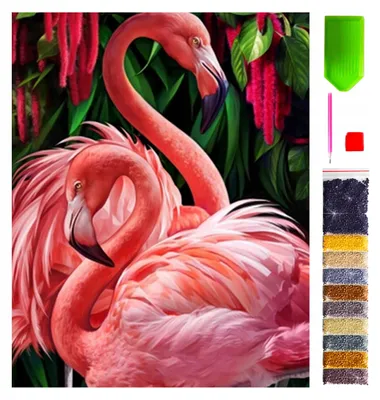 Produktbild von ARTULIO - Diamond Painting Set - Rosa Flamingopaar im Dschungelstil - 40 x 30 cm - Home Wand Deko, Crystal Art, Bilder DIY