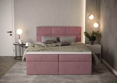 Obrázok produktu pre Box spring bed 160x200 Čalúnená posteľ s dvoma zásuvkami a topperom 5 cm, látka Rose Jasmine 61