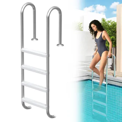 Produktbild von LZQ Edelstahl Poolleiter 4 Stufen, 157 cm Silber, Rutschsicherung, Robuste Schwimmbadleiter für Pool & Becken, Sicherheitsleiter mit Einbaufunktion