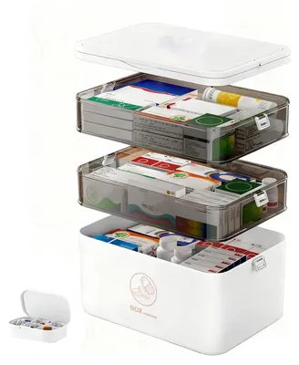 Image de Boîte de rangement pour médicaments, divisée en trois compartiments, avec couvercle, idéale pour une utilisation à la maison et en voyage